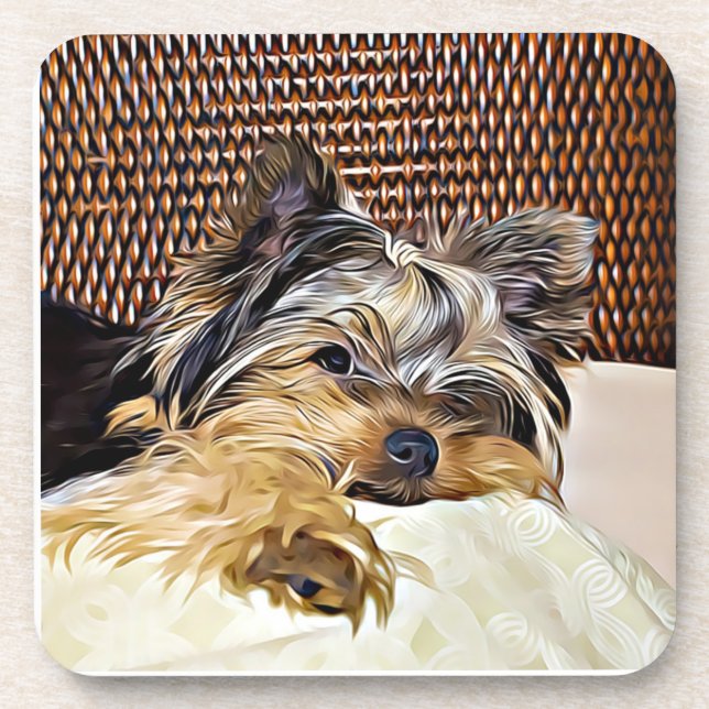 Cute Teacup Yorkie Yorkshire Terrier Digital  Coaster (Front)