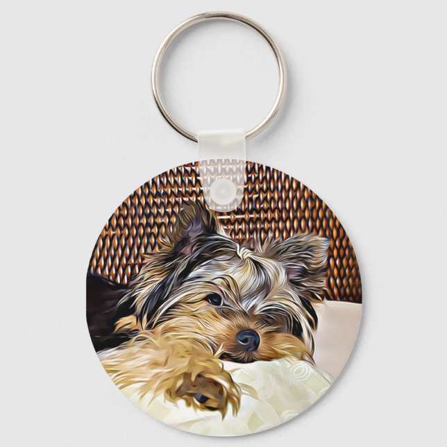Cute Teacup Yorkie Yorkshire Terrier Digital  Keychain (Front)