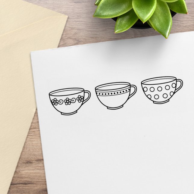 Cute Teacups - Row of Tea Cups Rubber Stamp (Creator Uploaded)