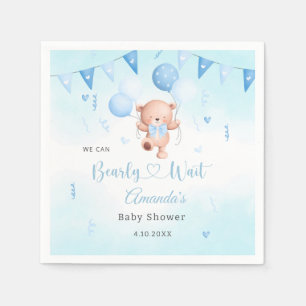Cute Teady Baby Bear watercolor Boho Blue Balloons Napkin