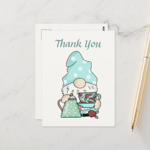 Cute teahouse thank you gnome  postcard