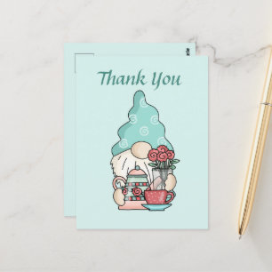 Cute teahouse thank you gnome postcard
