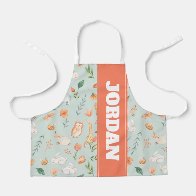 Cute Teal Baby Animal Pastel Pattern Apron (Front)