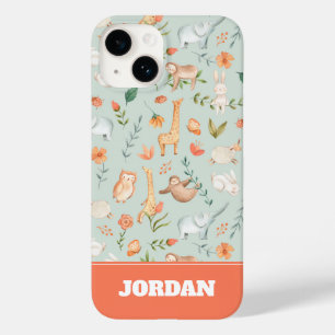 Cute Teal Baby Animal Pastel Pattern Case-Mate iPhone 14 Case