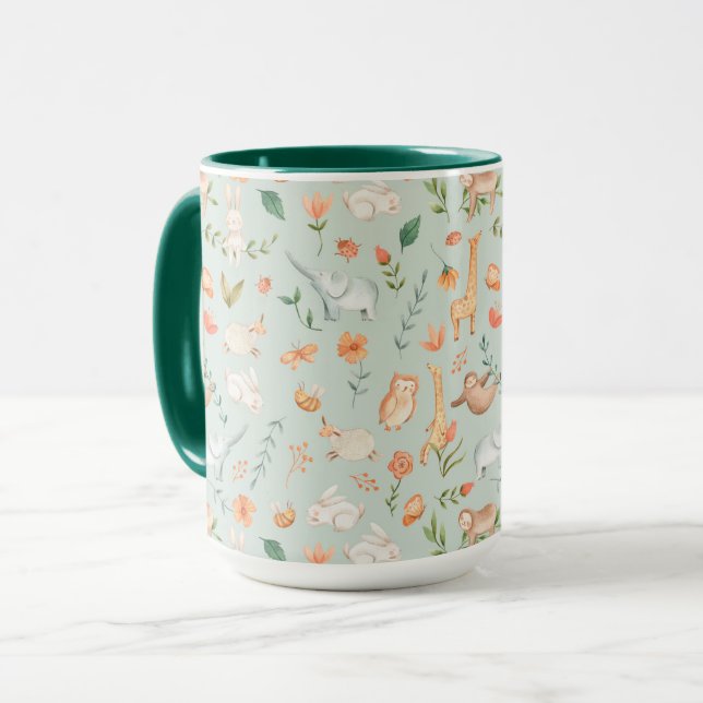 Cute Teal Baby Animal Pastel Pattern Mug (Front Left)