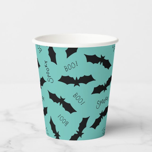 Cute Teal Bats Halloween Party Paper Cups (Front)