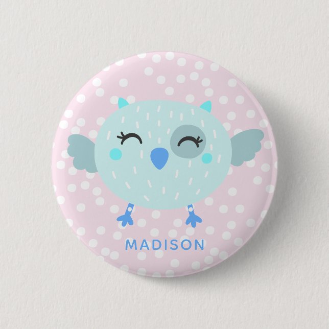Cute Teal Bird - Pink Striped Kids' Birthday Favou 2 Inch Round Button (Front)