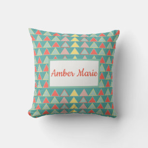 Cute Teal Blue Colourful Abstract Geometric Patter Throw Pillow