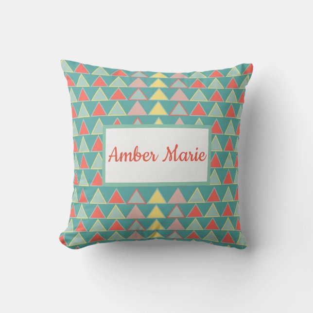 Cute Teal Blue Colourful Abstract Geometric Patter Throw Pillow (Front)