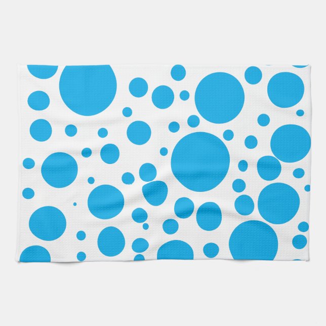 Cute Teal Blue Polka Dots Circles Pattern Kitchen Towel (Horizontal)