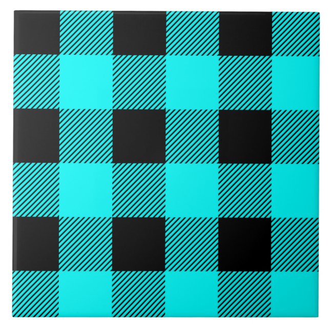 cute teal buffalo plaid pattern tile (Front)