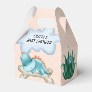 Cute Teal Burnt Orange Dinosaur Baby Shower  Favor Box