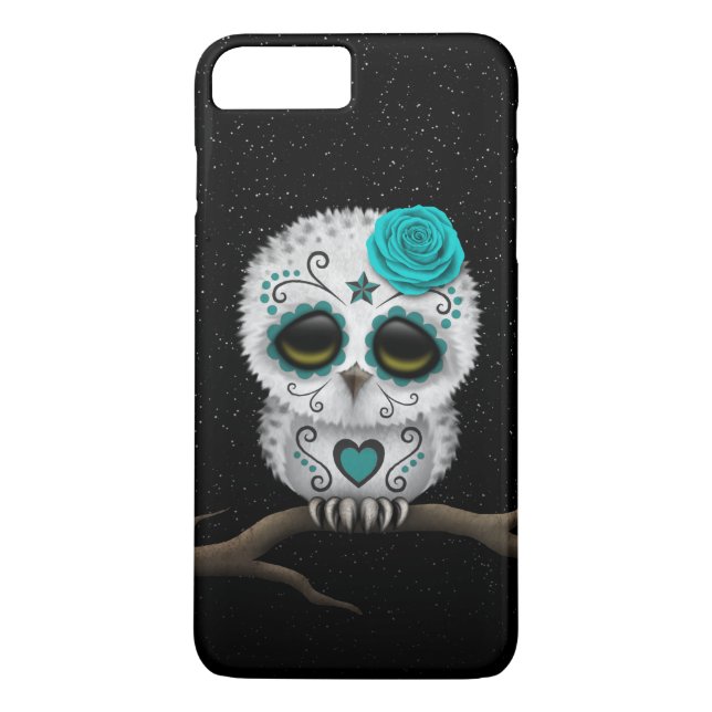 Cute Teal Day of the Dead Sugar Skull Owl Stars Case-Mate iPhone Case (Back)