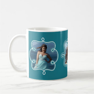 Cute Teal Doodle Frames for 3 Instagram Photos Coffee Mug