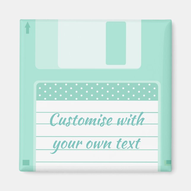 Cute Teal Floppy Disc to Customise With Own Text Magnet (Front)