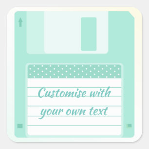 Cute Teal Floppy Disc to Customise With Own Text Square Sticker