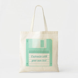 Cute Teal Floppy Disc to Customise With Own Text Tote Bag
