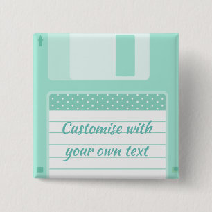 Cute Teal Floppy Disk to Customise With Own Text 2 Inch Square Button