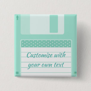 Cute Teal Floppy Disk to Customize With Own Text 2 Inch Square Button