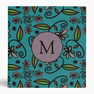 Cute Teal Floral Pattern Monogram Binder