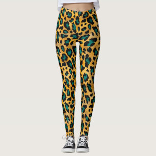 Cute Teal/Gold Leopard Print Leggings