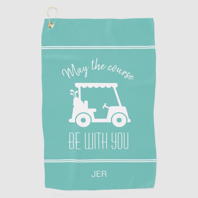 Cute Teal Golf Cart Monogrammed Golfer Quote Golf Towel (Front)