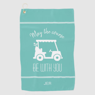 Cute Teal Golf Cart Monogrammed Golfer Quote Towel