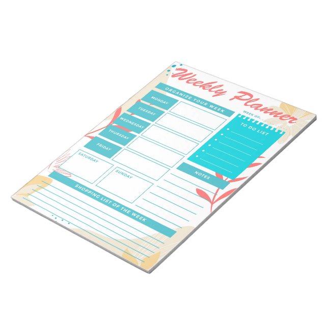 Cute Teal Green Weekly Planner Notepad (Angled)