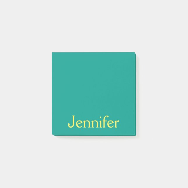 Cute Teal Green Yellow Simple Personalized Post-it Notes (Front)