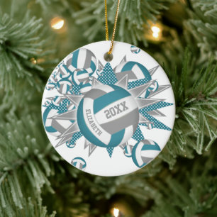 cute teal grey volleyball blowout girls sports ceramic ornament