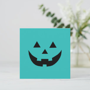 Cute teal  jack o lantern funny Halloween card