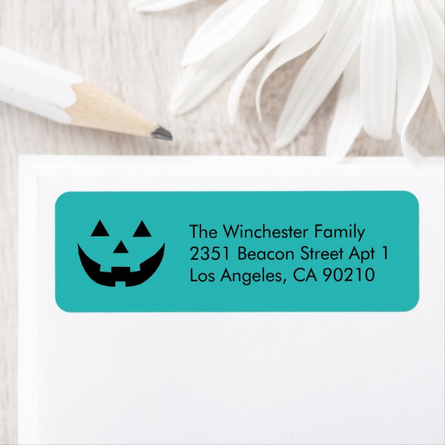 Cute teal Jack o lantern Halloween fun address (Insitu)