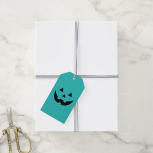 Cute teal Jack o lantern pumpkin face Halloween Gift Tags