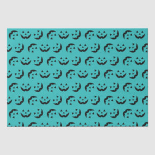 Cute teal jack o lantern pumpkin face Halloween Tissue Paper