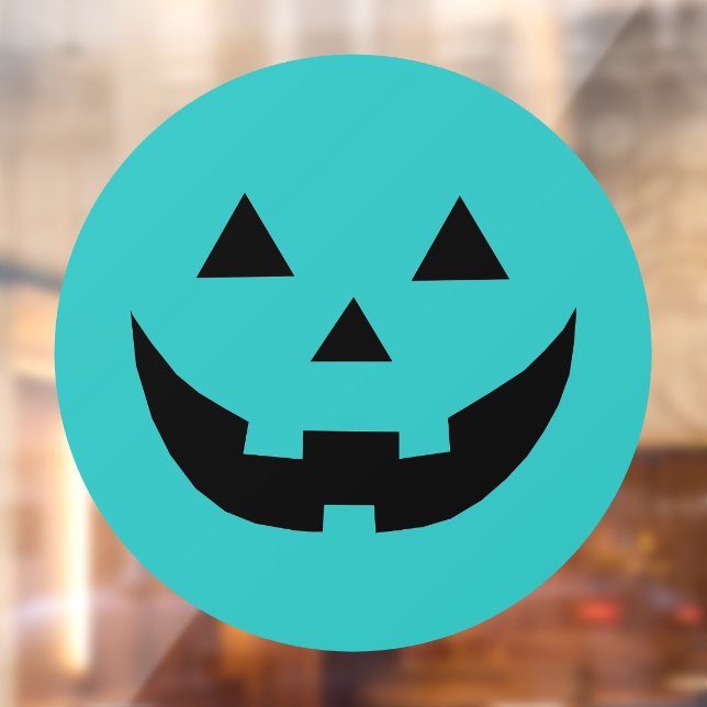 Cute teal Jack o lantern pumpkin face Halloween Window Cling (Sheet 2)