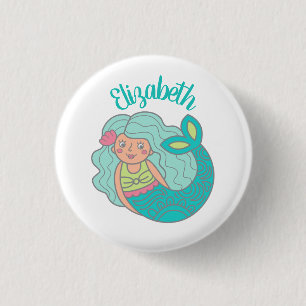 Cute Teal Magical Mermaid Personalized 1 Inch Round Button