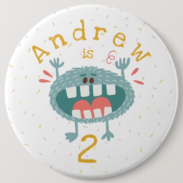 Cute Teal Monster Birthday 6 Inch Round Button (Front)