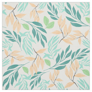 Cute Teal Orange Foliage Watercolor Paint Fabric