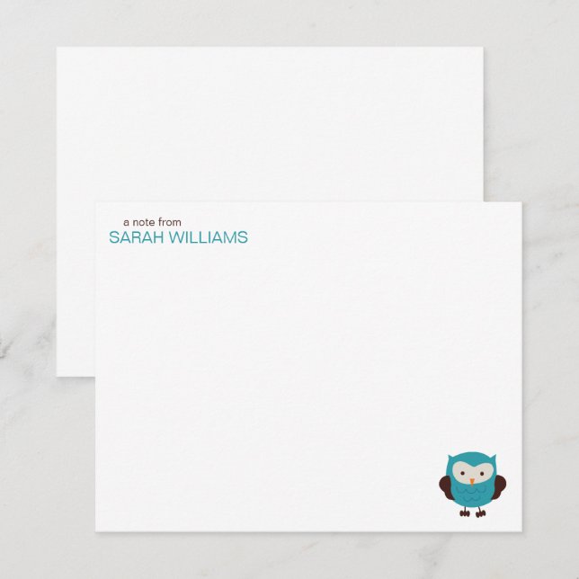 Cute Teal Owl Note Cards (Front/Back)