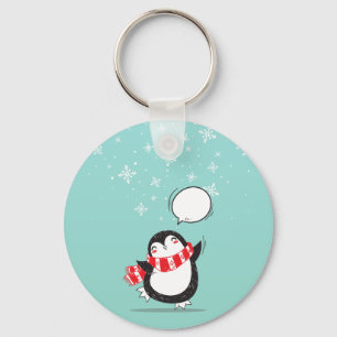 Cute Teal Penguin Holiday Xmas Christmas Gift Keychain