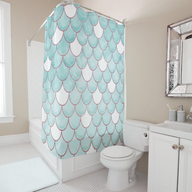 Cute Teal Pink Glitter Watercolor Mermaid Scales (In Situ)