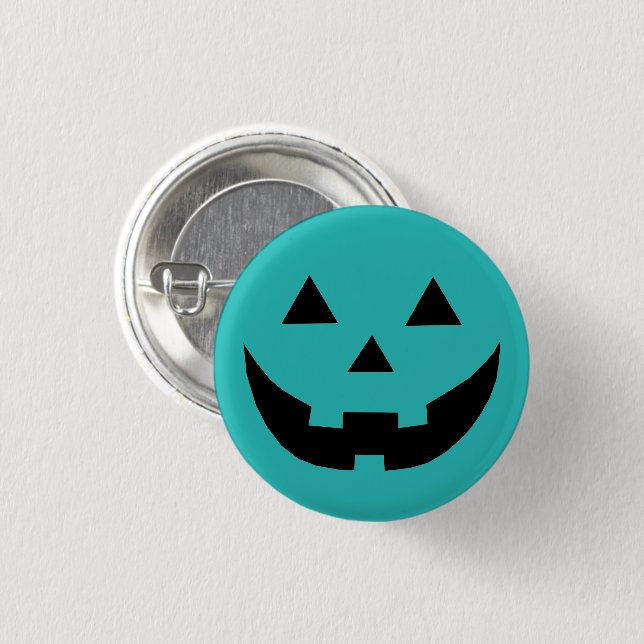 Cute teal pumpkin Jack o lantern Halloween 1 Inch Round Button (Front & Back)