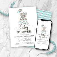Cute Teal Silver Glitter Elephant Baby Shower