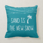 Cute Teal #Tropical Sand is the New Snow Palm Tree Throw Pillow<br><div class="desc">For the family that celebrates their holidays in the tropics, Nautical Boutique Co.'s pillow displays a cute palm tree icon with the sentiment fun "Sand is the New Snow." It features white chalk-styled typography set on a deep teal /aqua background with twinkling string lights. Choose the customize tool to change...</div>