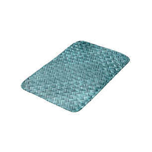 Cute Teal Turquoise Blue Faux Rattan Weave Pattern Bath Mat