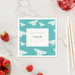 Cute Teal White Butterfly Napkins