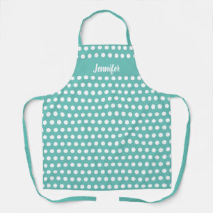 Cute Teal White Polka Dot Pattern Personalized Apron