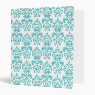 Cute Teal White Vintage Damask Pattern 2 Binder