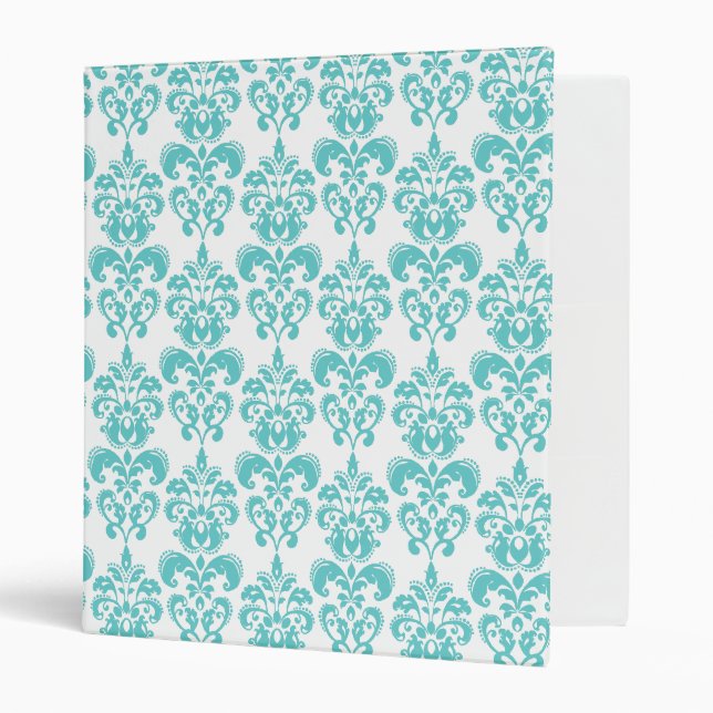 Cute Teal White Vintage Damask Pattern 2 Binder (Front/Inside)