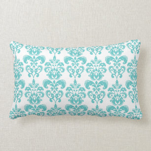 Cute Teal White Vintage Damask Pattern 2 Lumbar Pillow